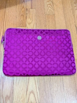 Estuche Libro Tableta iPad Lona Rosa Magenta COACH De Colección Cremallera Firma C Foto 1 de 4