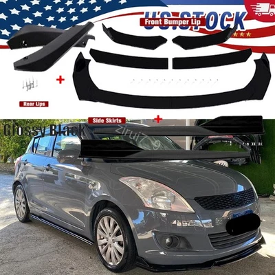 For Suzuki Swift Front Bumper Lip Splitter Chin Spoiler Body Kit + Side Skirts - Image 1 of 4
