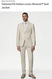 M&S Tailored Fit Italian Linen Miracle Jacket & Trousers - 100% Funds to Charity - Picture 1 of 8