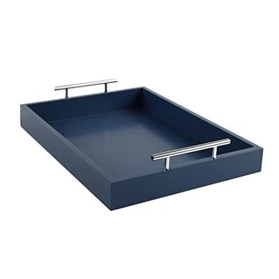  木制餐盘带手柄矩形早餐托盘适用于皇家蓝色 — 第 1/4 张图片