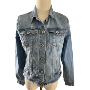 Nine West Damen Jeansjacke hell gewaschen blau ausgefranster Saum kleine Freizeit Lagenlook - Bild 1 von 12