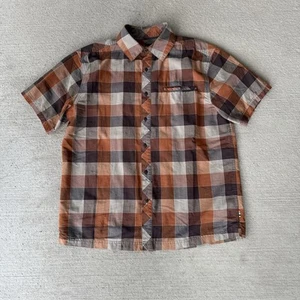 Smartwool Men’s Merino Wool Blend Plaid Shirt Size L Short Sleeve Brown Orange - Picture 1 of 7
