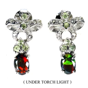 925 Sterling Silber Ohrringe Oval Schwarz Opal 7x5mm Peridot Edelstein Schmuck - Bild 1 von 14
