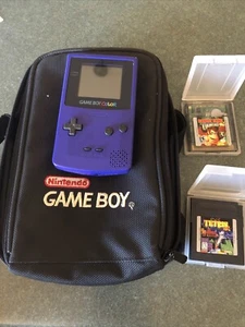 Nintendo Game Boy Color System Purple GBC w/ Games DK Country & Tetris DX Works - Picture 1 of 14