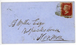 1856 1d r-brown Perf 14 on cover tied by Lochearnhead "227" numeral in green - Picture 1 of 3