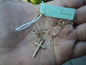 New Dyadema Mia Fiore Solid 14k Gold Necklace & 14K Cross Pendant Made in Italy - Picture 1 of 8