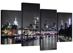 Canvas Wall Art of London Skyline for your Living Room - 4 Panel - River - 4211 - Picture 1 of 7