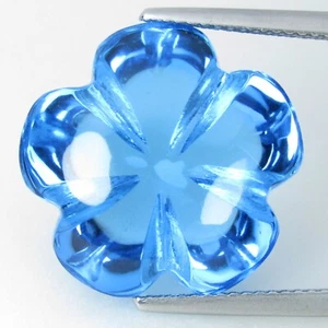 26.00Cts Glowing Natural Swiss Blue Topaz Carving Flower Shape Gem Collection - Picture 1 of 2