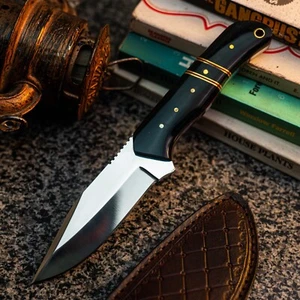 Wild Blades 8.4" Full Tang Hunting Knife Handmade EDC Damascus + Leather Sheath - Picture 1 of 12
