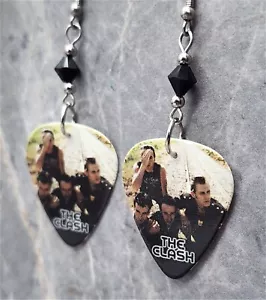 The Clash Guitar Pick Earrings with Black Swarovski Crystals - Picture 1 of 4