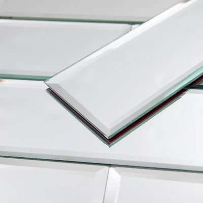 Peel and Stick Mirror Backsplash Tiles, Silver, 4X12 Inch, Beveled Mirror Subway - Image 1 of 4