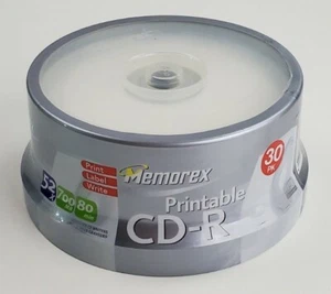 Memorex bedruckbare CD-R 700MB 52x 80 Minuten Drucken Etikett Schreiben 30er-Packung NEU VERSIEGELT - Bild 1 von 5