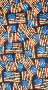 BTY X 44"W Fabric USA Flags On Navy Blue By Santee Patriotic Quilting Sewing  - Picture 1 of 2