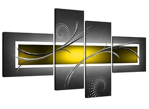 Abstract Canvas Pictures in Yellow and Grey for your Living Room - 4 Part - Picture 1 of 5