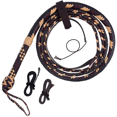 Látigo de toro 04 a 10 pies 16 trenzas cuero genuino de vaca látigo ecuestre Foto 1 de 2