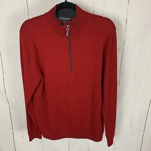 Hart Schaffner Marx Red 1/4 Zip Wool Sweater Pullover Extra Fine Merino Medium - Picture 1 of 8
