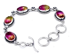 925 Sterling Silver Ametrine Gemstone Handmade Jewelry Bracelet Size-7-8" - Picture 1 of 8