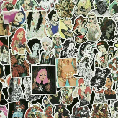50pc Sexy Tattoo Girls, Punk Goth Sticker Pack, Vinyl Decal Bomb Lot, PVC, JDM - Image 1 of 4