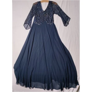 JKARA Womens Blue V Neck Full-Length Formal Gown Dress 12 - Picture 1 of 24