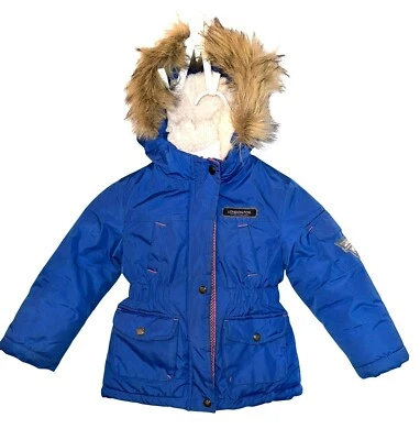 London Fog 儿童蓝色冬季外套带人造毛皮罩和夏尔巴衬里 - 尺寸 4T — 第 1/4 张图片