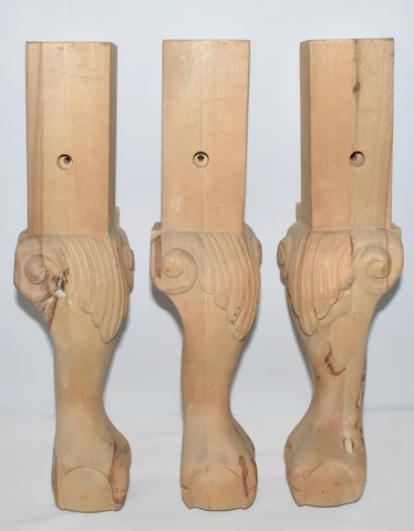 9" Ball & Claw Feet Ornate Carved Wood Chair Table Sofa Furniture Legs Set of 3 Cover