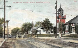Woonsocket, RI Rhode Island  S MAIN STREET SCENE~Globe Church  ca1910's Postcard - Picture 1 of 2
