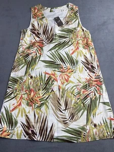 J Jill Dress Women Small Love Linen Tropical Leaf Print Sleeveless Summer Resort - Picture 1 of 10
