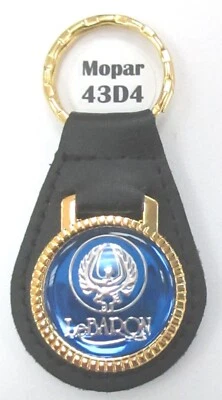 Blue CHRYSLER LeBARON 43D4 Black Leather/Gold Tone Key Ring 1987 1988 1989 1990 - Image 1 of 4