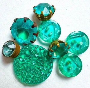 Antique Glass Button Lot Czech Art Deco Vintage Faceted Hobnail Metal Aquamarine - Picture 1 of 4