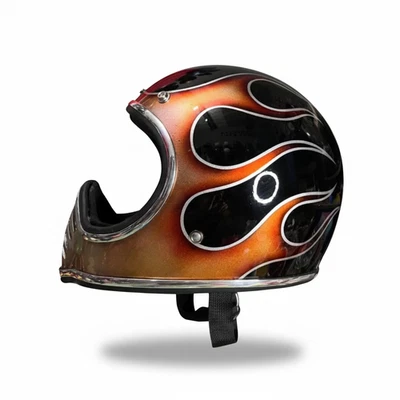 Casco integral de motocicleta Mto3 pátina llama retro estilo vintage casco personalizado Foto 1 de 4