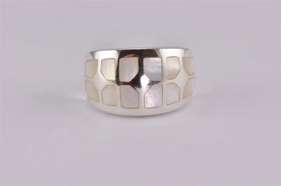 Carol Brodie Sterling Silver Mother of Pearl Mosaic Band Ring CFJ 925 Sz: 8 - Image 1 of 4