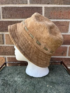 VTG BOHO Bucket Hat 90s Y2K Wilsons Leather S/M Brown Suede Fall Hippie Heritage - Picture 1 of 10