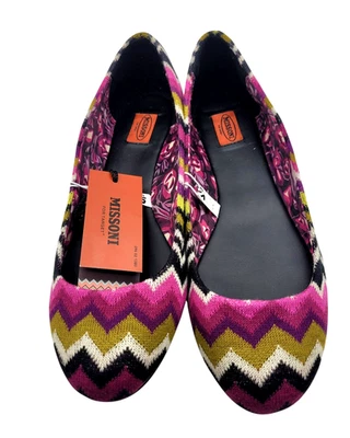 Nuevo con etiquetas Zapatos planos de ballet Missoni For Target rosa negro Chevron a rayas talla 7,5 Foto 1 de 4