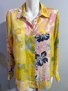 Rose & Olive Women Medium  Floral Top Blouse Button Down Yellow Pink New NWT - Picture 1 of 6