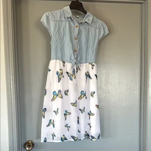 Wonder Nation Juniors XL (14-16) Dress Short Sleeve Chambray Butterfly Skirt - Picture 1 of 8