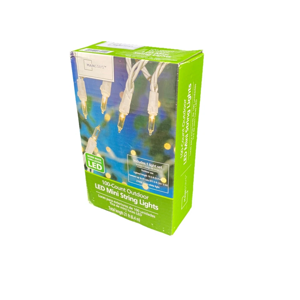 MAINSTAYS Mini String Lights Warm Outdoor Green 100 Count LED 21 ft - Image 1 of 4