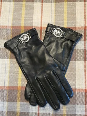 Michael Kors NWOT Women’s Logo Ornament Black Leather Gloves Size XL - Image 1 of 4