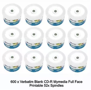 600 x Verbatim Mymedia CD-R Full Inkjet Printable 52x CD Blank Disc 700MB 80min - Picture 1 of 21