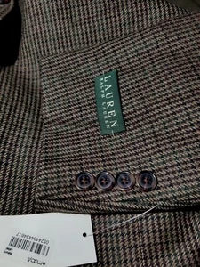 NUEVO CON ETIQUETAS 46R Ralph Lauren LANA Cuadros Marrón Verde Tweed Blazer Chaqueta Abrigo Deportivo - Imagen 1 de 4