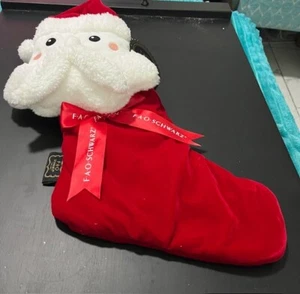 Fao Schwarz Weihnachtsmann Weihnachtsstrumpf rot Samt Plüsch bezaubernd Neu mit Etikett - Bild 1 von 5
