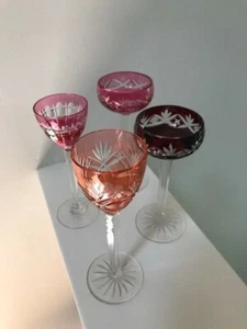 Set of 4 Petite Bohemian Colored to Clear Crystal Liquor Glasses - Picture 1 of 5