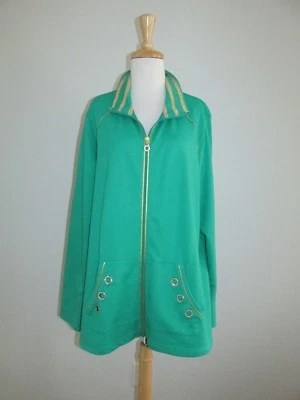 Quacker Factory Size XL Green+Gold Zip Knit Jacket - Image 1 of 4