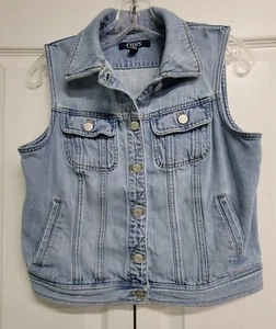 Chaps Denim Jean Jacket Vest size M Women Button Front Blue Coastal Cowgirl - Picture 1 of 11