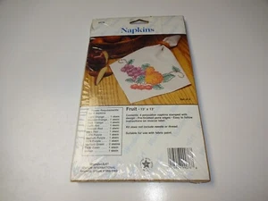 Vintage WonderArt "Fruit" Set Of 4 Napkins Stamped For Cross Stitch Embroidery - Picture 1 of 2