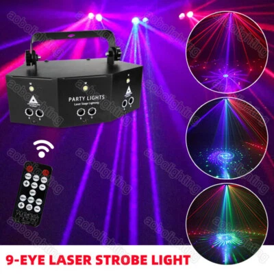 Remote 9-EYE RGB DMX Scan Projector Laser LED Strobe DJ Party Show Stage Lights - Image 1 of 4