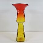 Vtg Blenko Glass textured Vase Wayne Husted Tangerine Amberina Orange Square 
