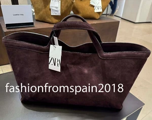 ZARA NEW WOMAN ELONGATED SUEDE SHOPPER TOTE BAG BROWN 6091/510/721 - Picture 1 of 4