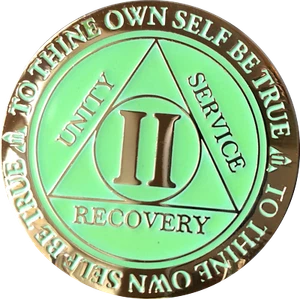 Moneda chip sobriedad medallón reflejo verde brillo en oro oscuro de 2 años AA - Imagen 1 de 6