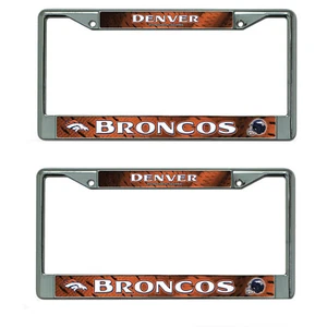 Football Denver Broncos Metal Chrome Auto Tag License Plate Frame - 2 PC - Picture 1 of 1