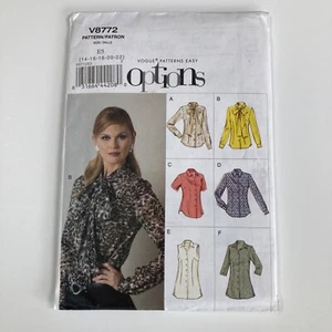 Vogue 8772 Size 14-22 Fitted Blouse Pussy Bow Princess Seams Uncut Factory Folds - Picture 1 of 6